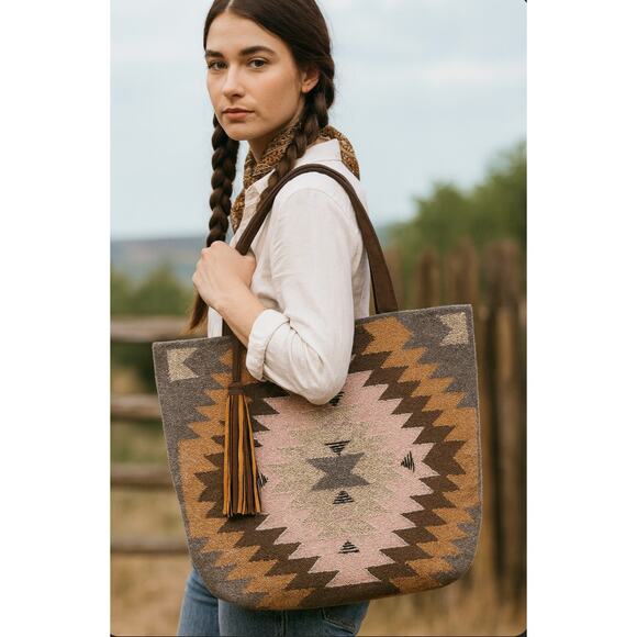 a & p denim Handbags - Aztec Print Woven Saddle Blanket Tote Bag Purse South Western Bohemian Boho